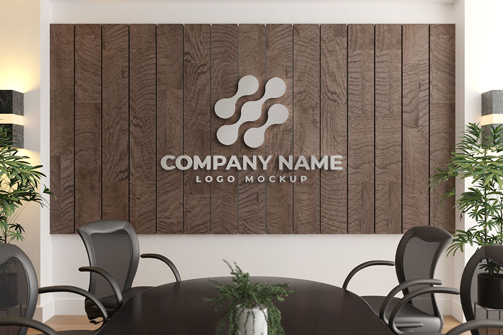 006 Indoor Wooden Wall Sign Logo Mockup