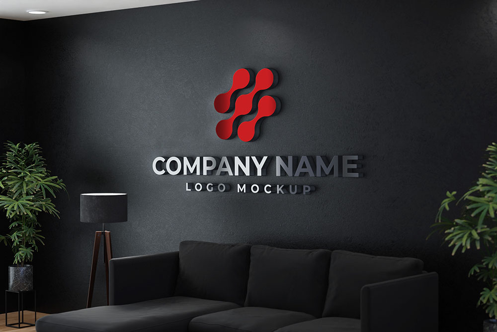 007 Indoor Black Wall Sign Logo Mockup